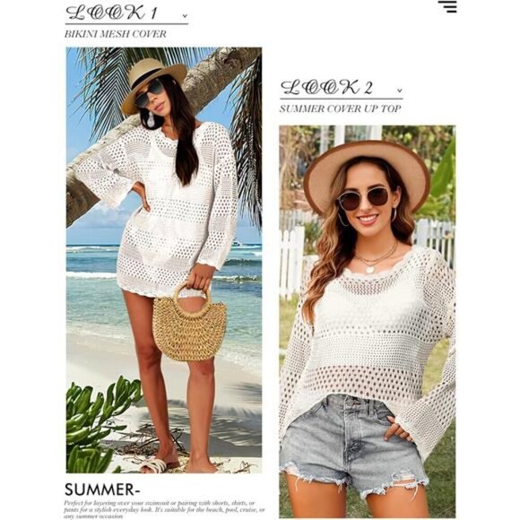 Women's Crochet Beach Swimsuit Cover Up Dress Bathing Suit Vacation Outfits - Picture 5 of 6